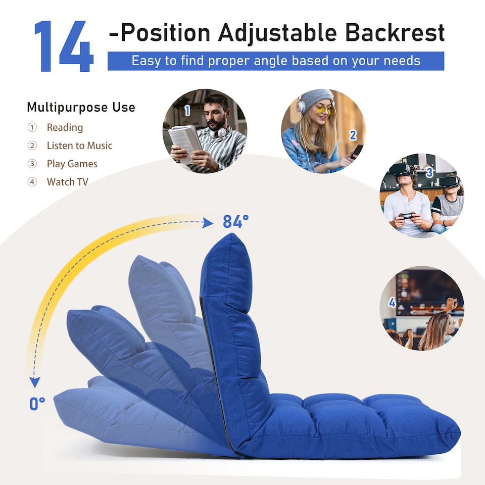image 1 of COSTWAY 14 Position Adjustable Floor Chair Video Gaming Sofa Chair Blue