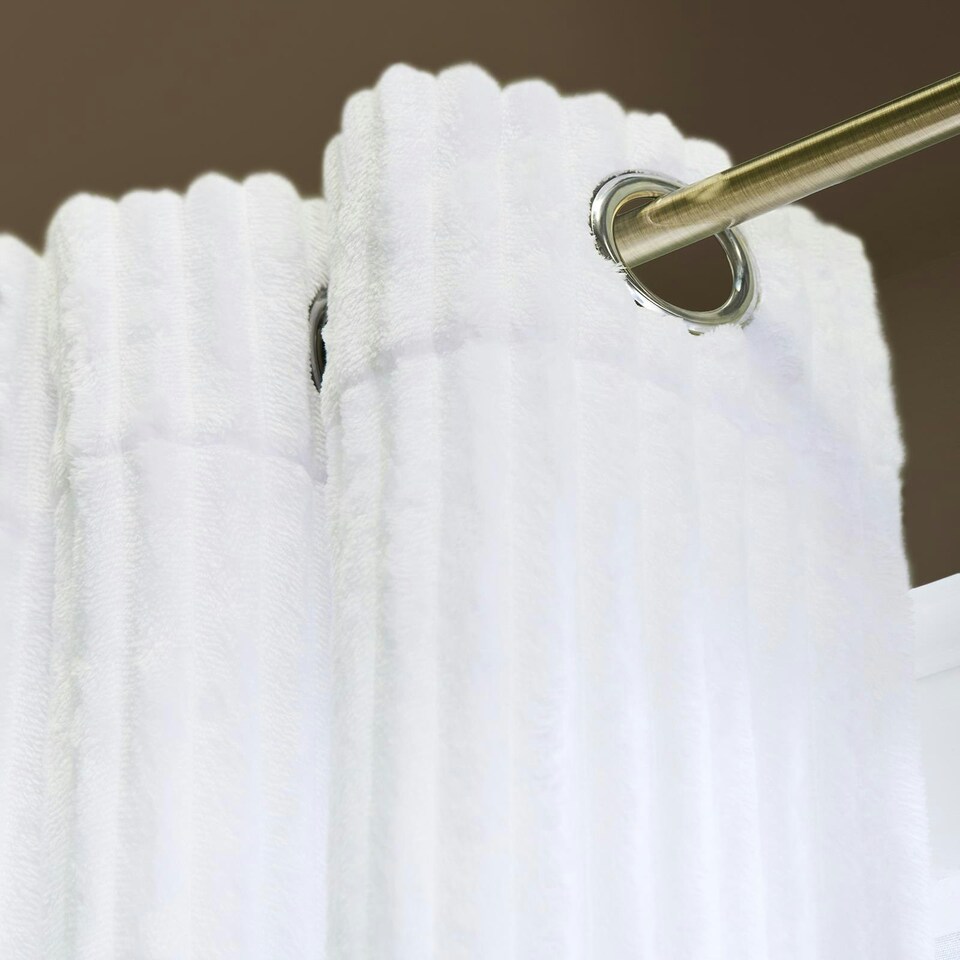 image 1 of OHS Ribbed Fleece Soft Thermal Insulated Panel Pair Eyelet Curtains, 66x90" White