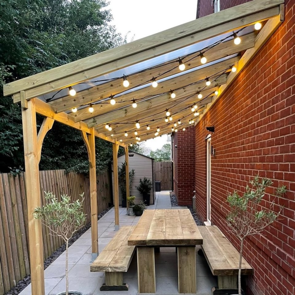 image 1 of Polycarbonate Roof Car Port 3 Post - Wood - L200 x W506 cm - Rustic Brown | Brown