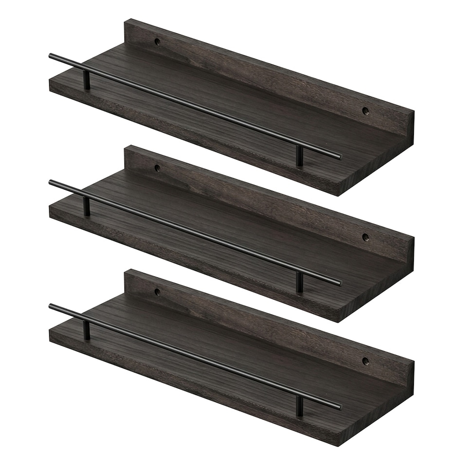 image 1 of Levede Floating Shelves Set of 3 Wooden Wall Mounted Shelves Storage Black