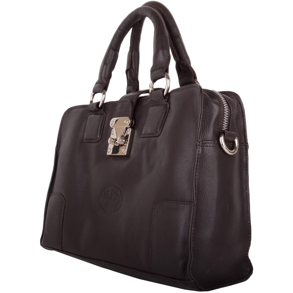 image 1 of London Leathergoods Womens Soft Premium Leather Hand Bag / Shoulder Bag with Detachable Strap | Brown | Dark Brown