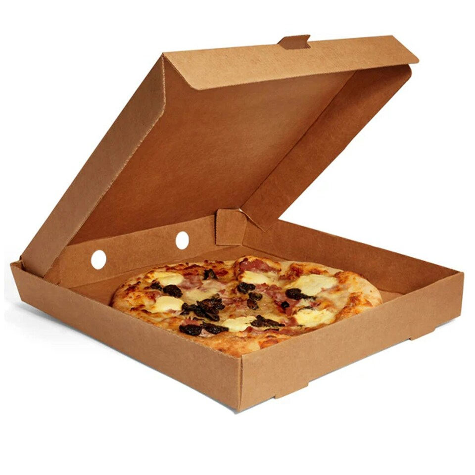 image 1 of 100 x Brown 9" (9.5 x 9.5 x 1.5") Takeaway Slim Postage, Dessert, Pizza Boxes For Restaurant & Take Outs Brown