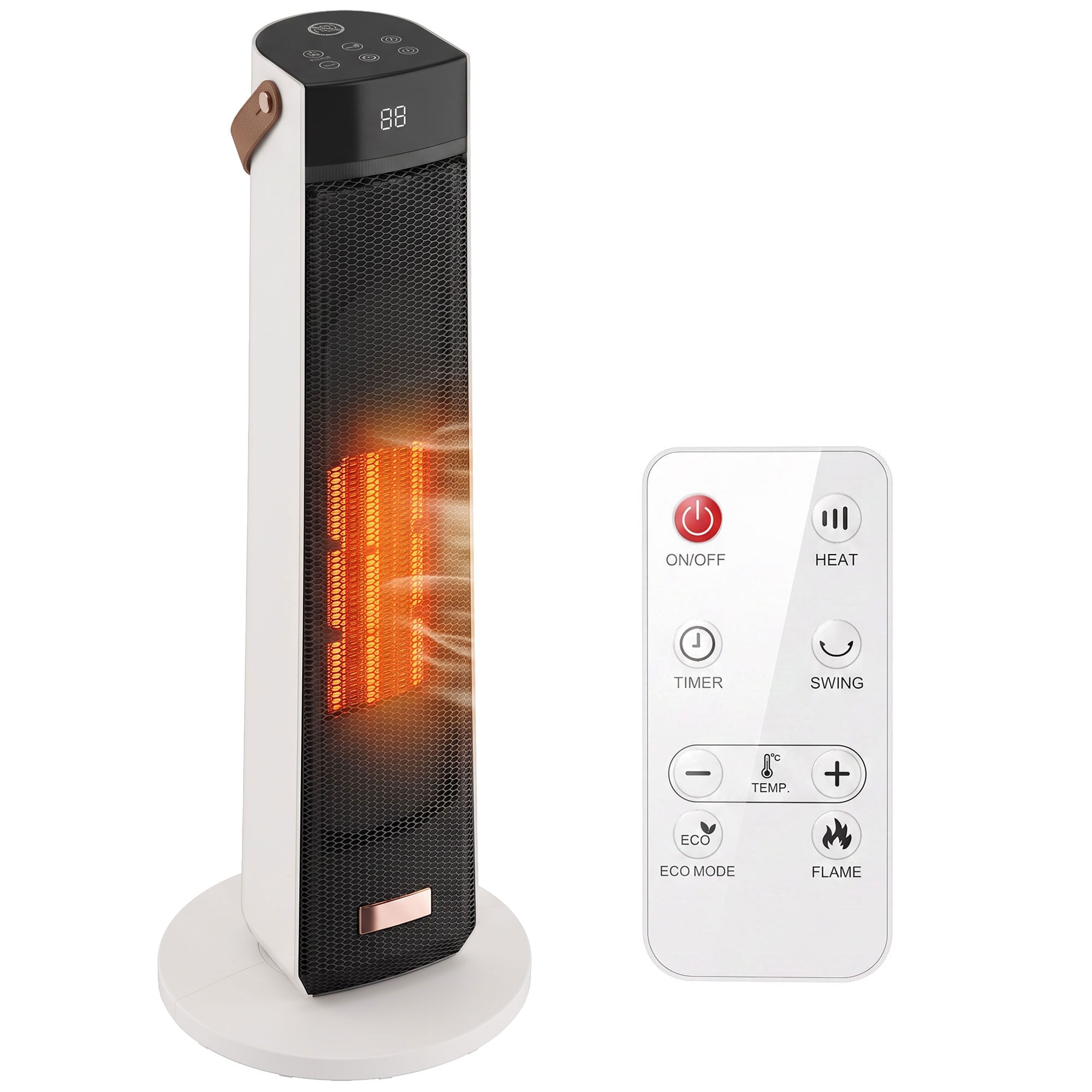 HOMCOM Portable Space Heater with Realistic Flame Effect, 2000W Ceramic, Yellow