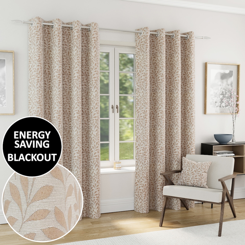 image 1 of Enhanced Living Sherwood 100% Blackout, Thermal Natural Curtains with Eyelet Header (PAIR) - 46x54 inch (117x137cm)