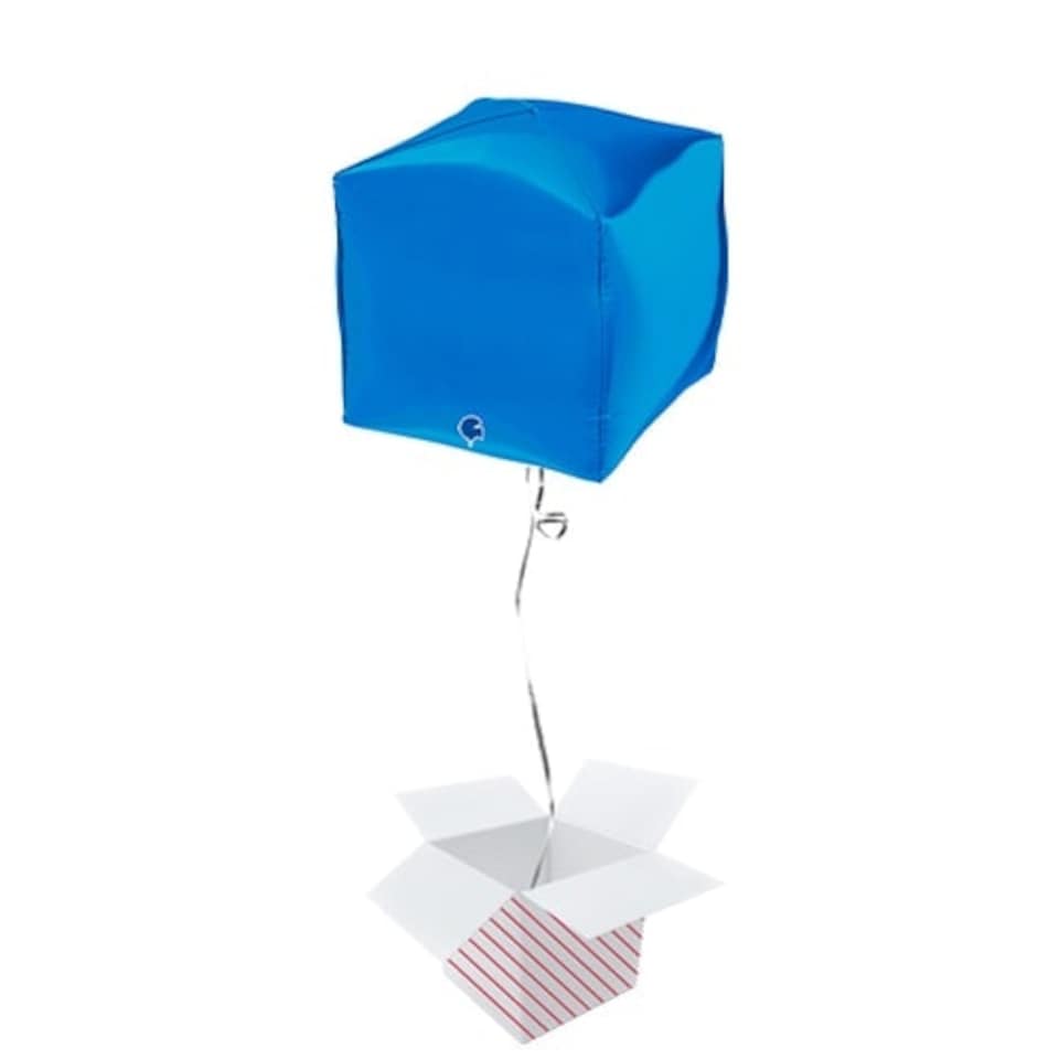 Blue 4D Square Shape Foil Helium Balloon - Inflated Balloon in a Box
