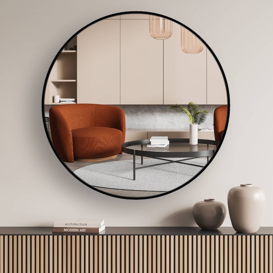 image 1 of Nielsen Jaron Round Wall Mirror - Slim Aluminium Frame - Black - 80cm
