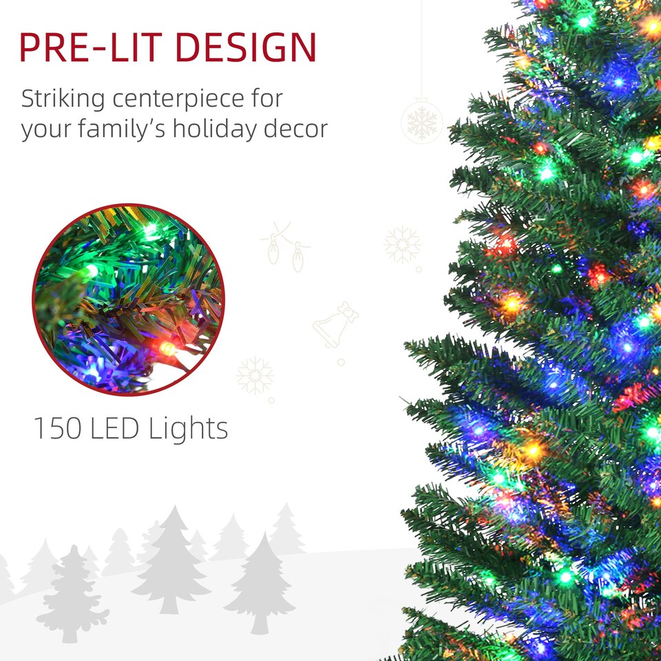 image 1 of HOMCOM 6ft Artificial Pencil Christmas Tree with Colourful Lights, Steel Base