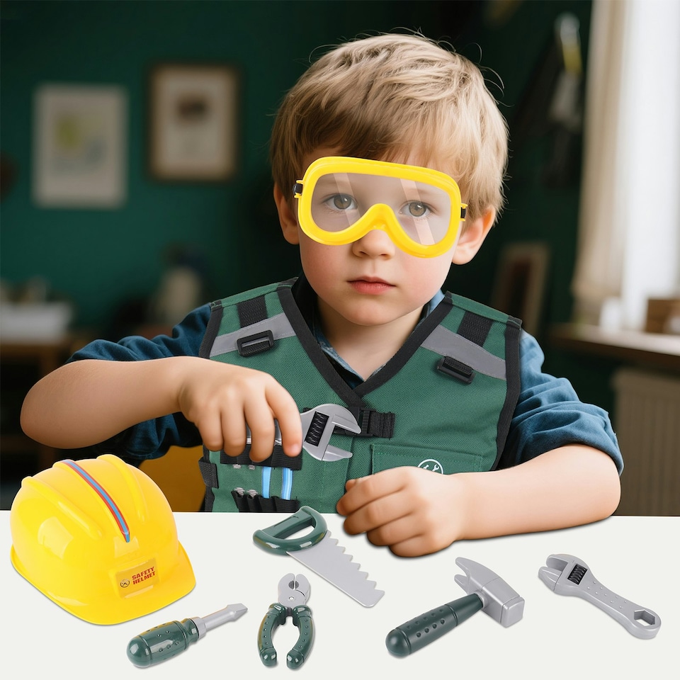 image 1 of Construction Role Play Costume Realistic Builder Vest Costume Set