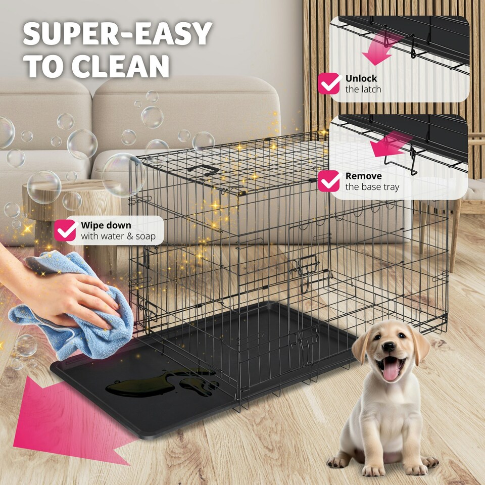 image 1 of Dog Crate Luna - foldable, robust steel mesh, double locked doors - 75.5x121.5x80.5cm