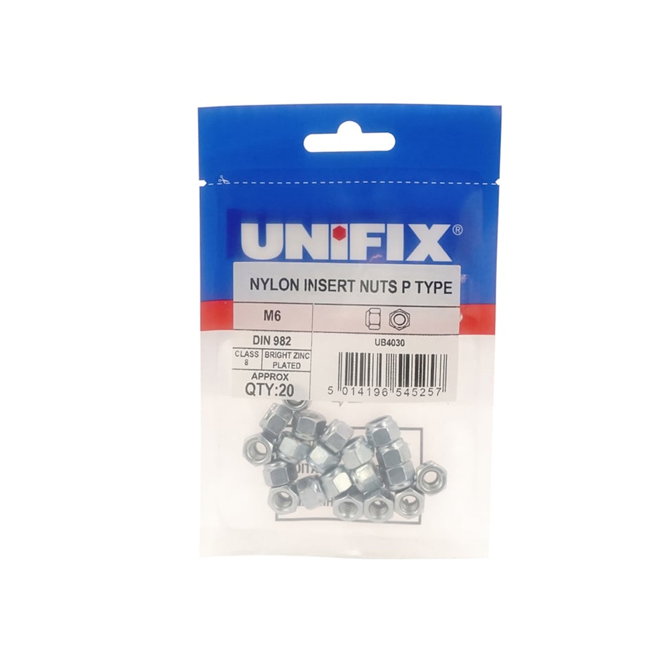 Unifix Class 8 Nylon Insert Nuts P Type DIN 982 BZP - M10