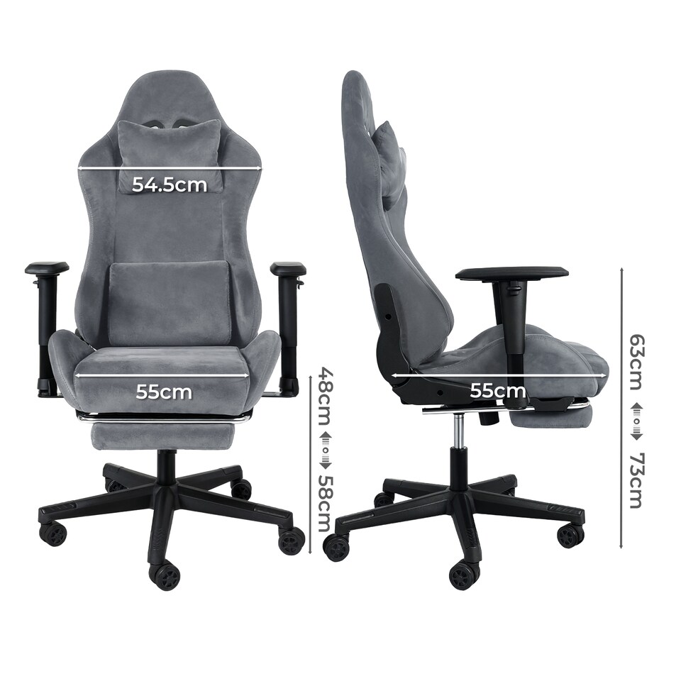 image 1 of Levede Office Desk Chair Gaming Recliner Adjustable Height with Footrest | Grey | Grey | One Size