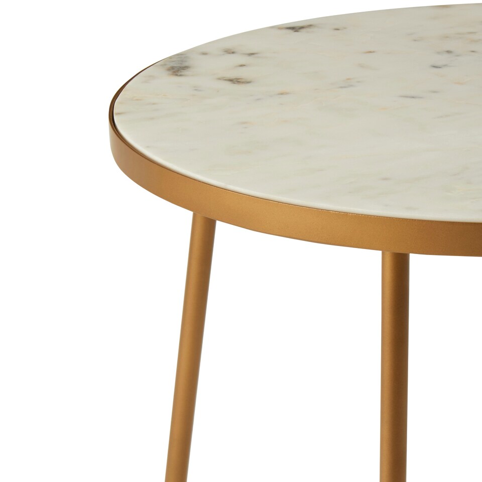 image 1 of Shalimar Round Marble top Side Table With Cross Base Gold