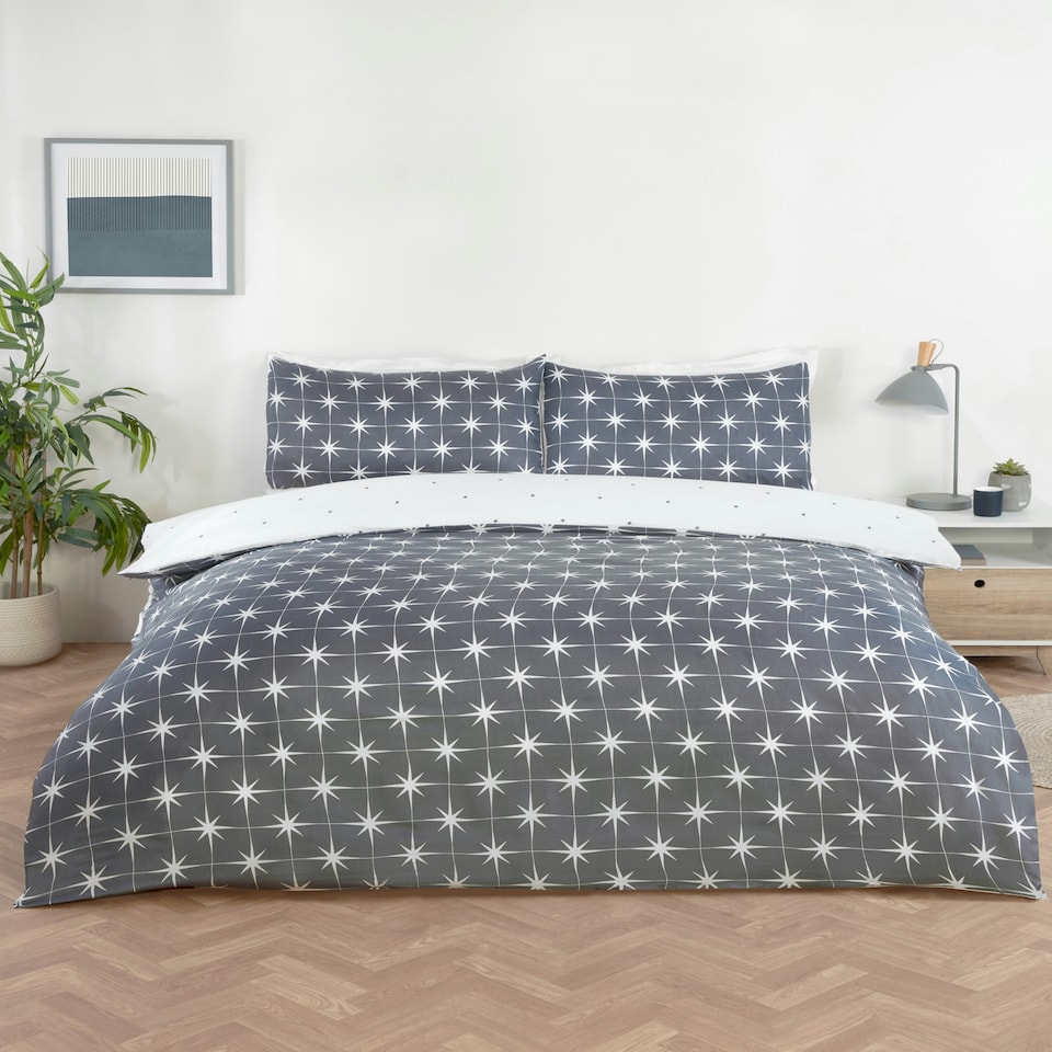 image 1 of Northern Stars Microfibre Complete Duvet Set with Pillowcase and Fitted Sheet Grey | Double