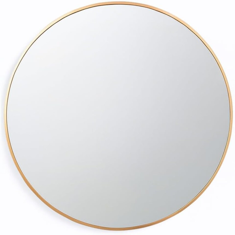 image 1 of Black or Gold Round Metal Frame Wall Mirror | Gold