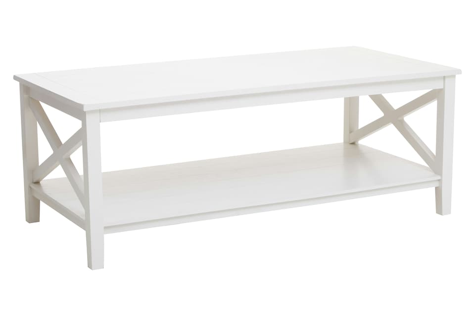 image 1 of Interiors by Premier Ivory Coffee Table, Wood Table for Coffee and Outdoor with Bottom Shelf, Pine Wood & MDF Tea Table | White
