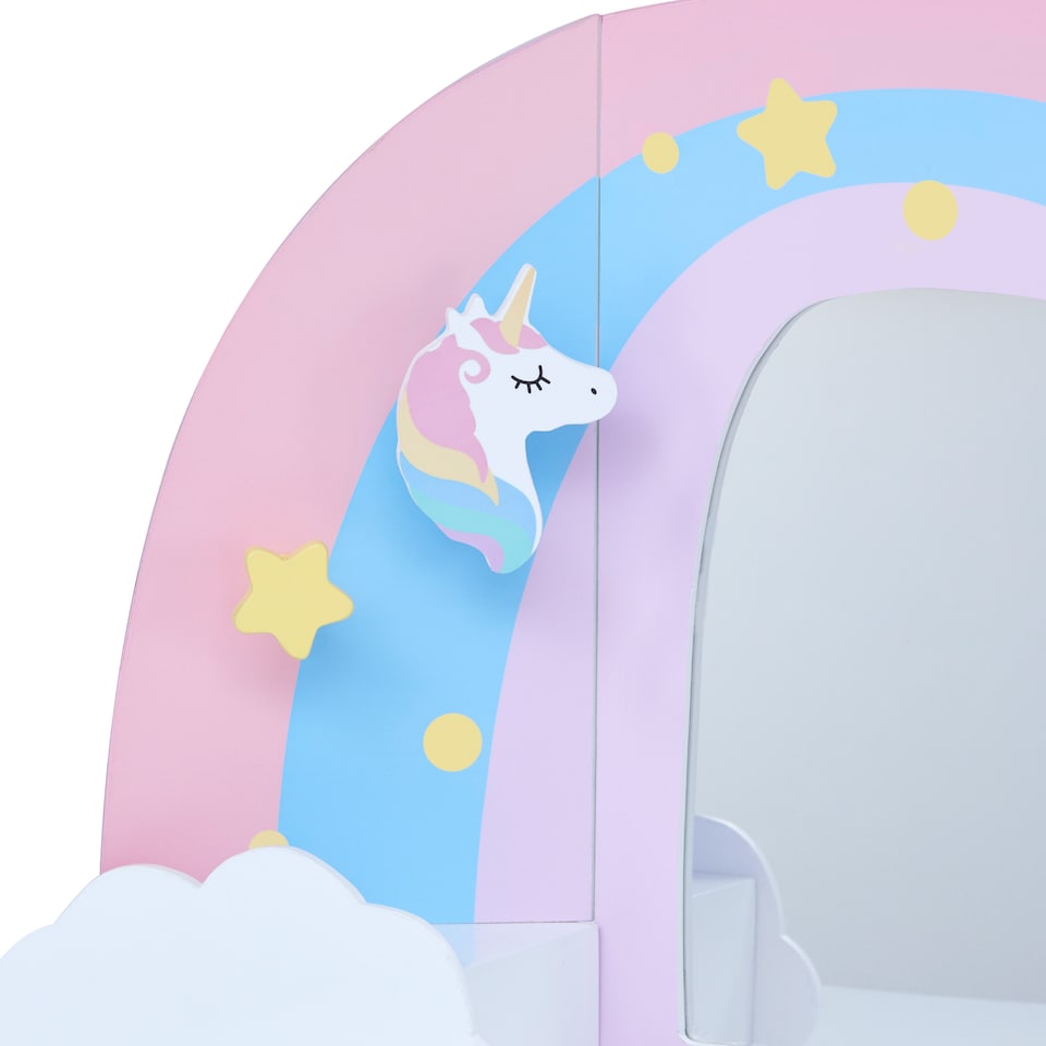 image 1 of Teamson Kids Play Vanity with Mirror, Pegs & Stool, Rainbow Unicorn