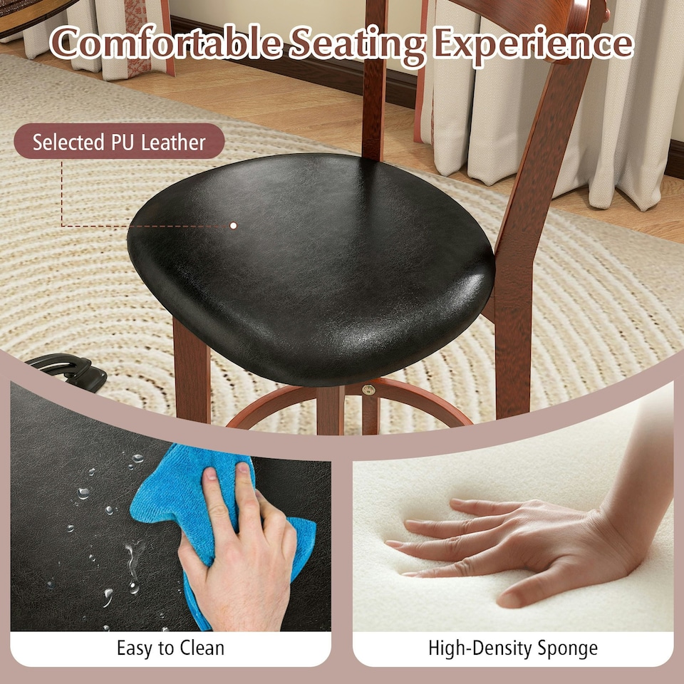 image 1 of COSTWAY Bar Stools Set of 2 Upholstered Kitchen Stools 60cm Brown