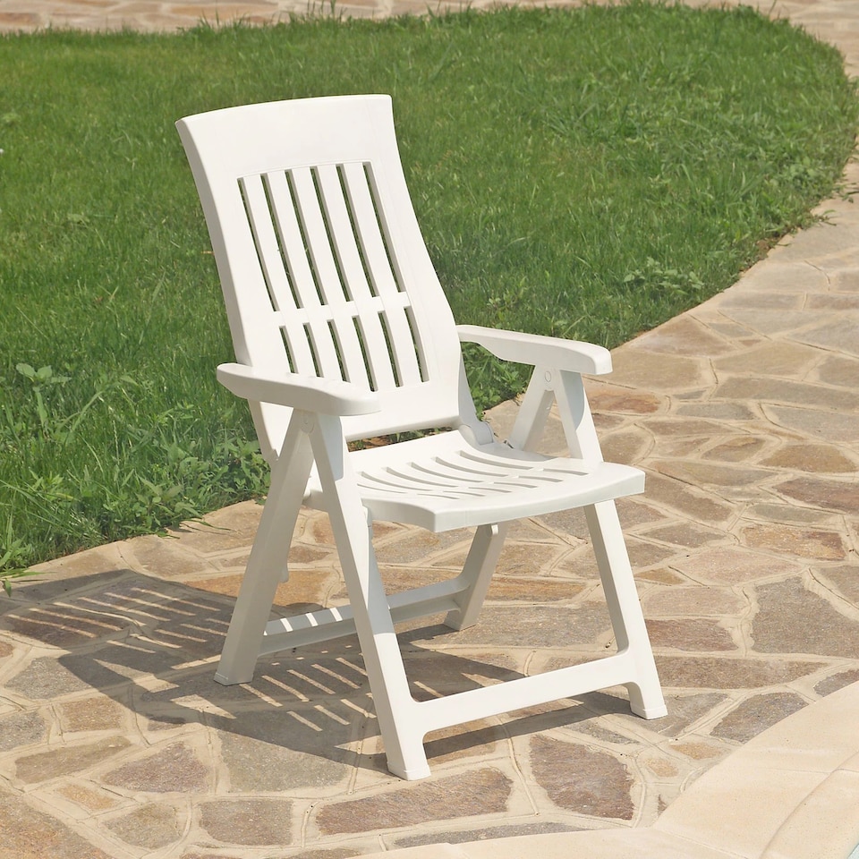 image 1 of Outdoor Foldable Plastic Garden Chair Patio Furniture With Adjustable Back | White | White One Set