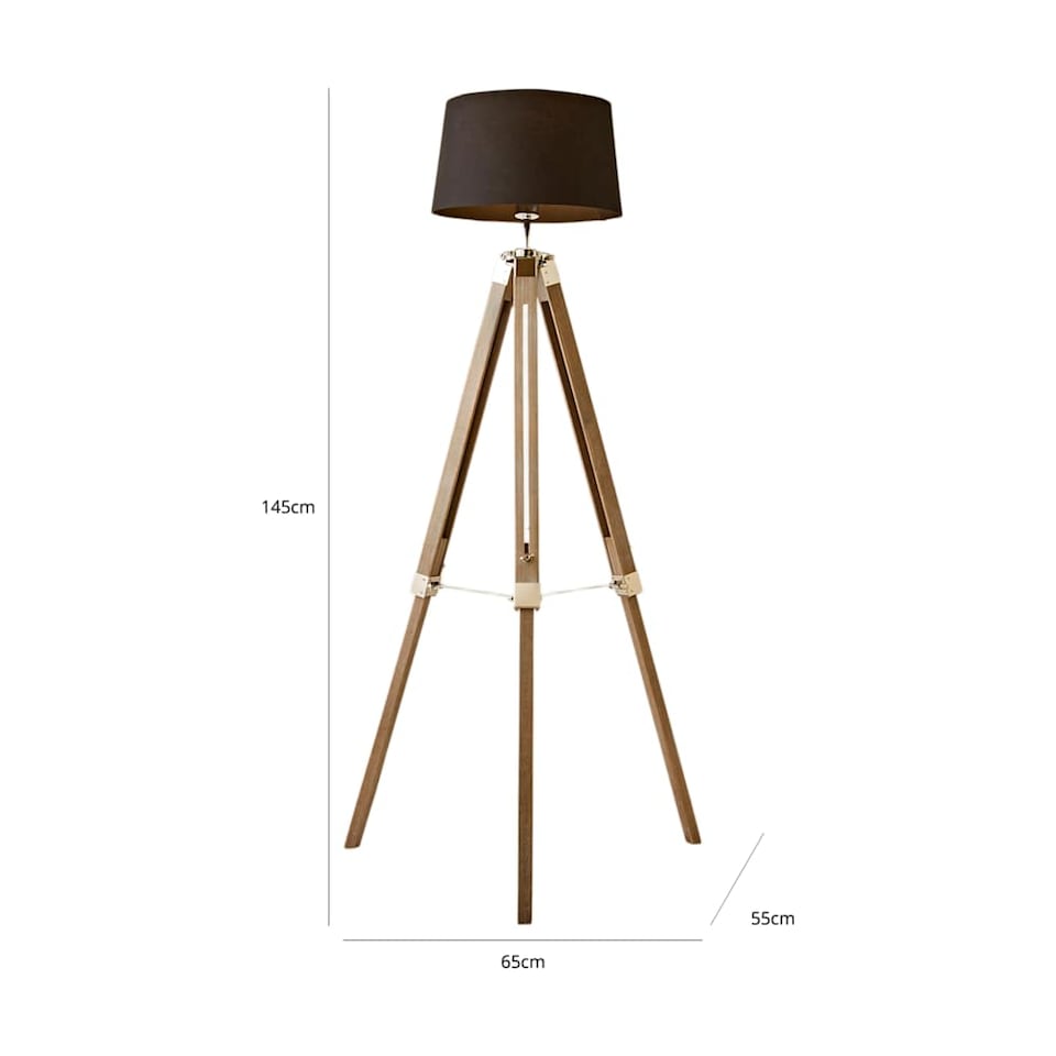 image 1 of ValueLights Clipper Light Wood Floor Lamp Black Taper Shade and Bulb