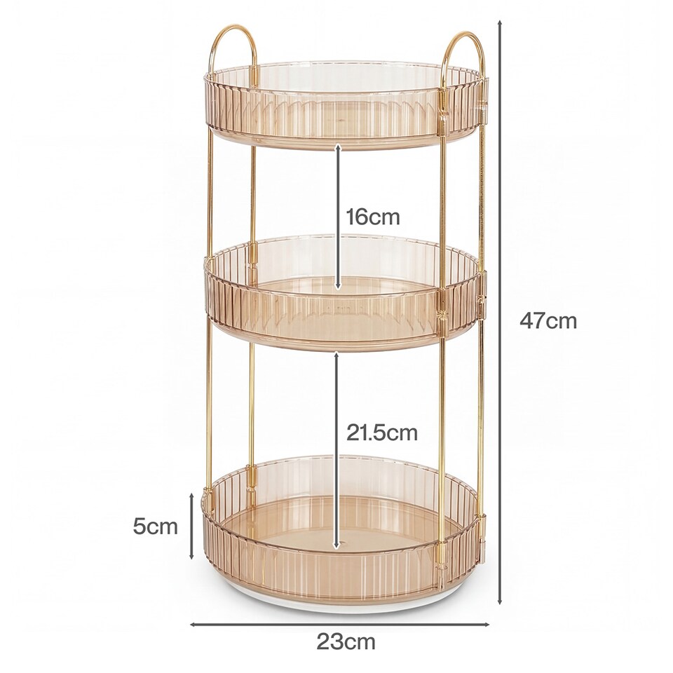 image 1 of ilus Makeup Organiser 360 Rotating Spinning 3 Tiers Cosmetic Organizer | Gold | Gold