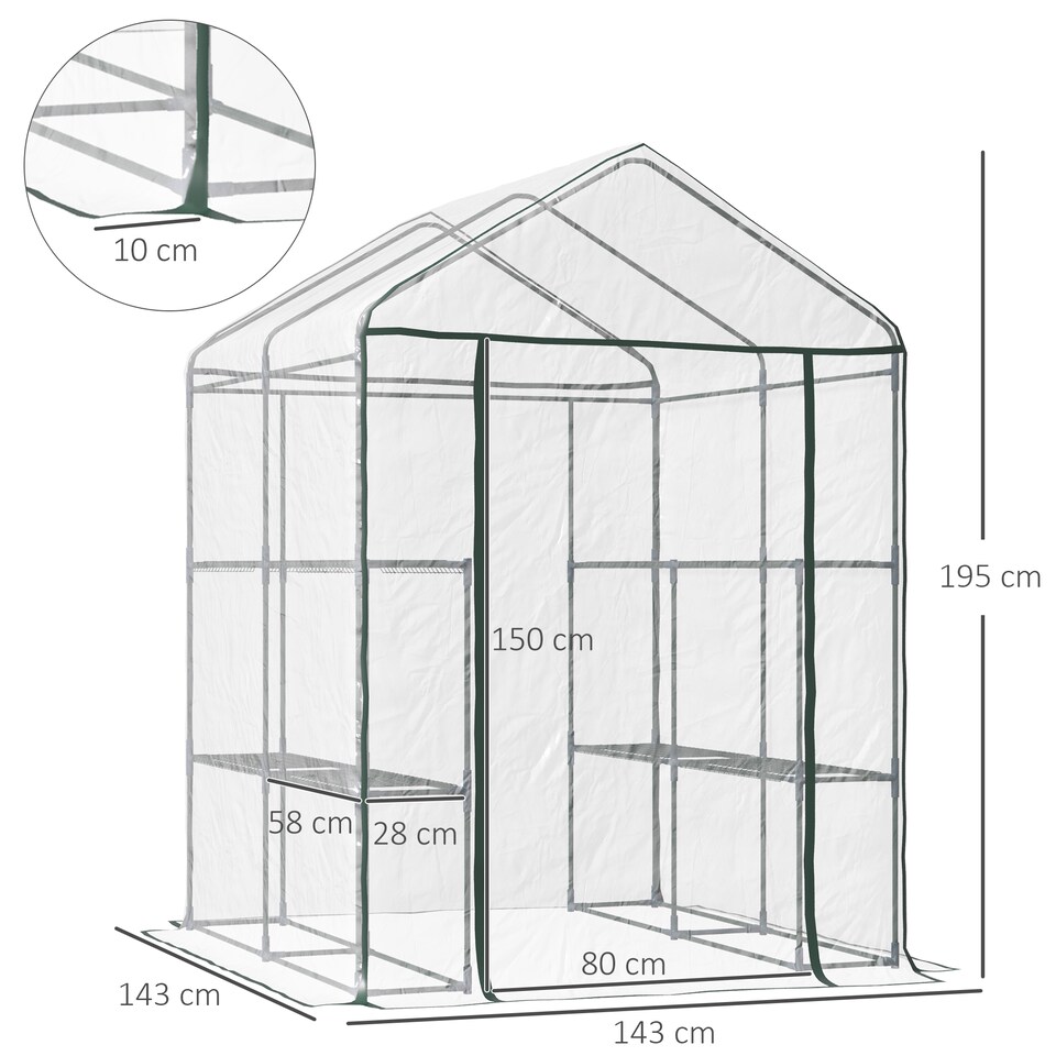 image 1 of Outsunny Walk In Greenhouse Garden Clear PVC Frame Shelves Reinforced Plant Grow