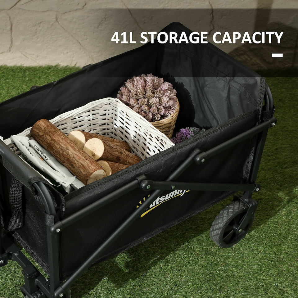 image 1 of Outsunny 41L Festival Trolley, 60kg Heavy Duty Folding Trolley Cart, Black