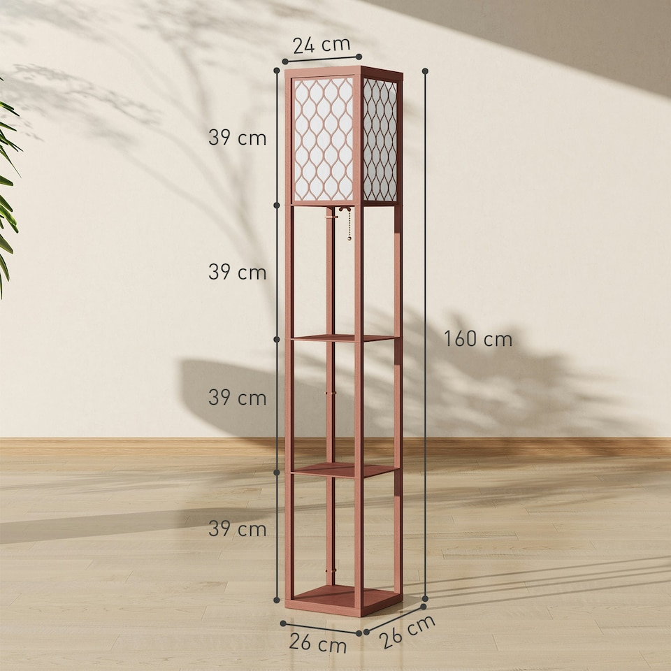 image 1 of HOMCOM Modern Floor Lamp Light with 3 Shelves Fabric Lampshade Brown | Brown