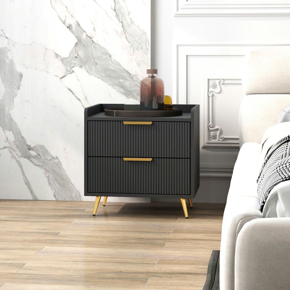 image 1 of HOMCOM Bedside Table with 2 Drawers for Bedroom, Living Room, Black