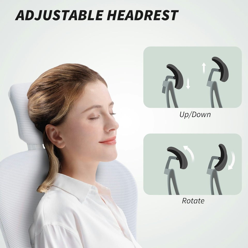 image 1 of Vinsetto Mesh Chair with Headrest, 4D Lumbar Support, Flip-up Arm, White White