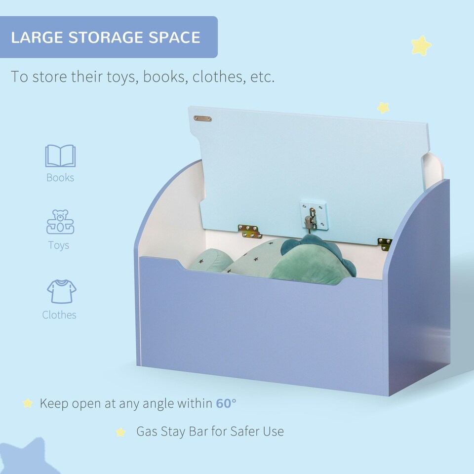 image 1 of HOMCOM Kids Wooden Toy Box Children Storage Chest Bench Organiser Bedroom Blue