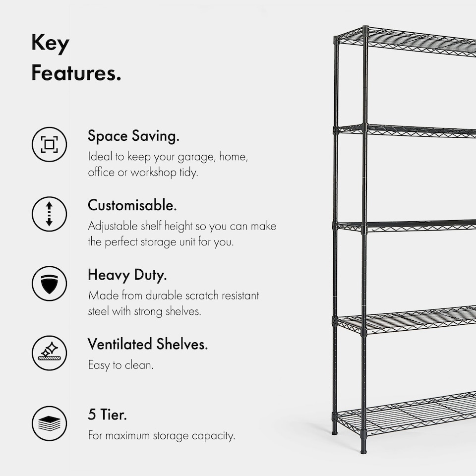 image 1 of VonHaus 5 Tier Wire Shelving Unit for Home Storage