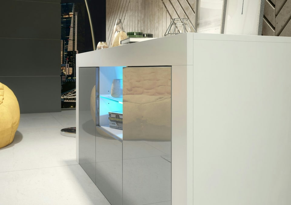 image 1 of TV Unit 145cm Grey Gloss Doors Free LED White Matt Media Cabinet | White | Grey | One Size | 1