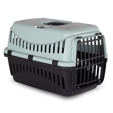 Dog Cat Puppy Pet Carrier Portable Box Transporter Cage with Handle | Black | Light Grey