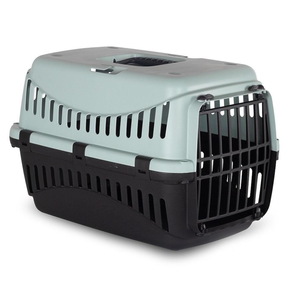 image 1 of Dog Cat Puppy Pet Carrier Portable Box Transporter Cage with Handle | Black | Light Grey