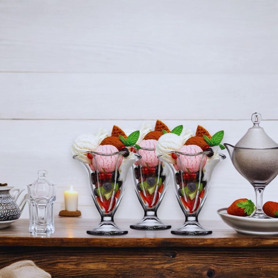 image 1 of Clear Glass Flower Shaped Dessert Bowls | Clear | 4