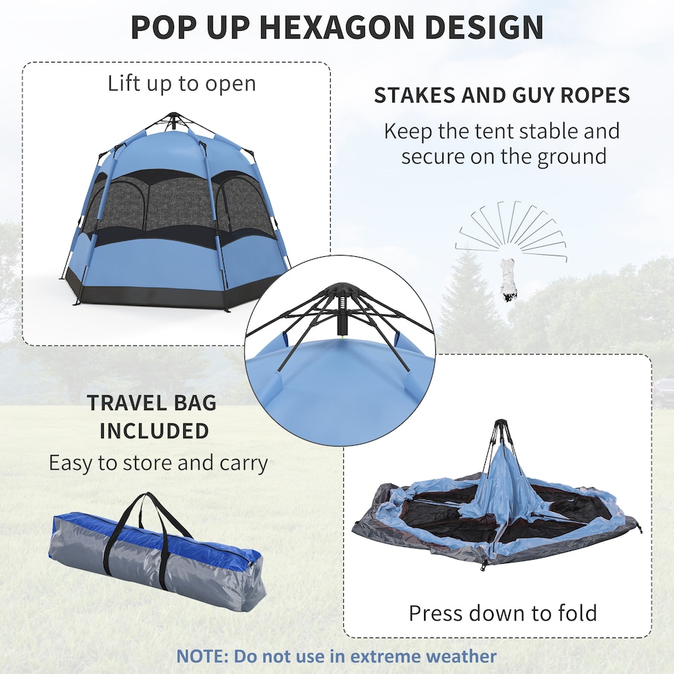 image 1 of Blue 4 Person Dual Layer Pop Up Camping Tent with Rainfly Outsunny