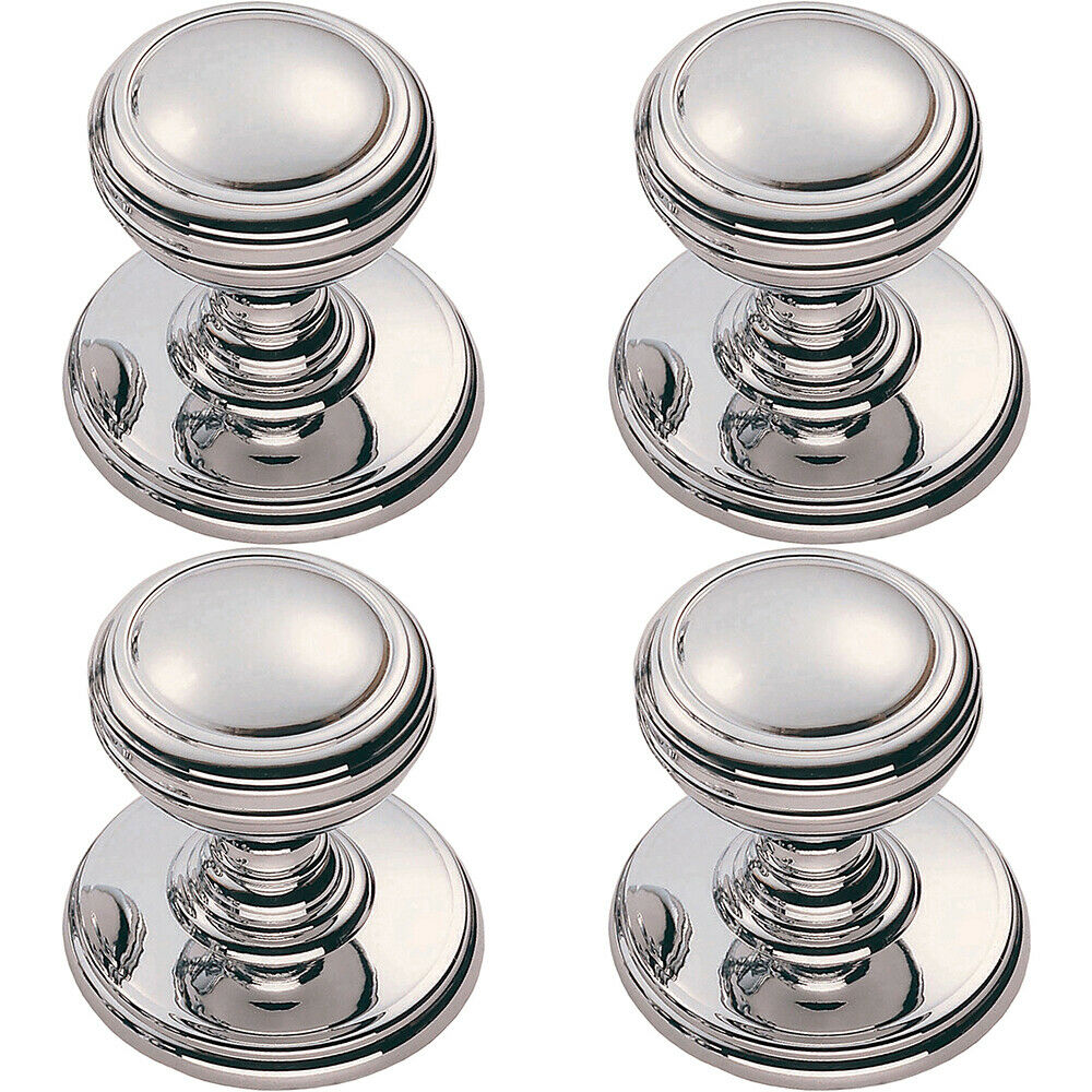 Loops 4x Ringed Tiered Cupboard Door Knob 25mm Diameter Polished Chrome Cabinet Handle