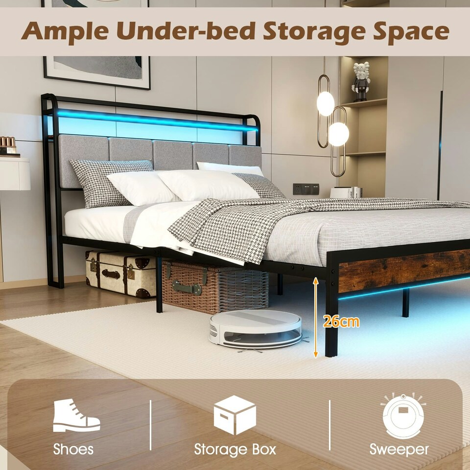 image 1 of COSTWAY King Size Bed Frame w/Charging Station