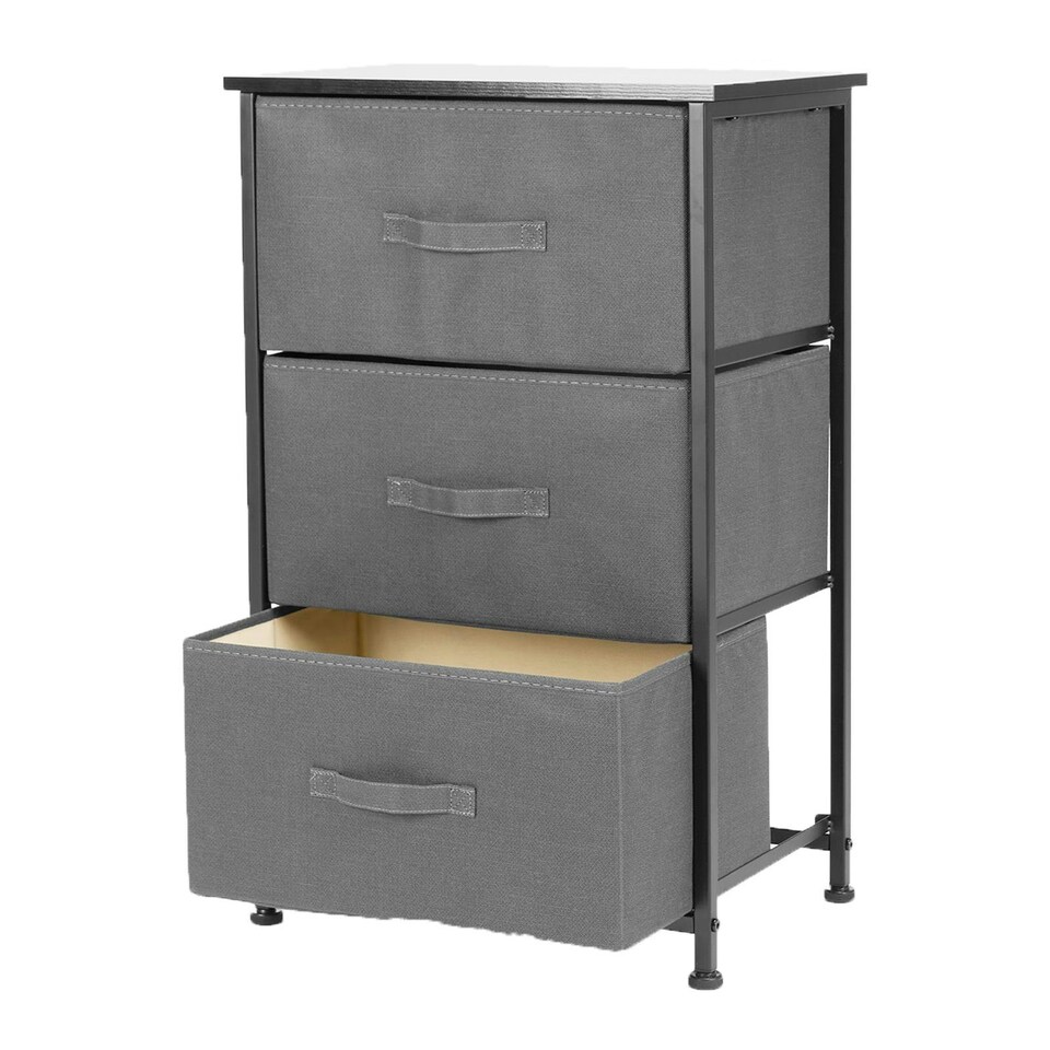 OHS Fabric 3 Drawer Bedside Storage Organiser Unit Grey