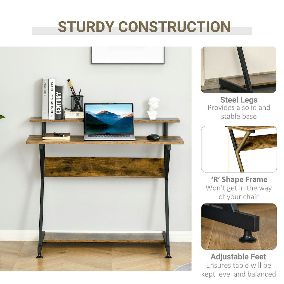image 1 of HOMCOM Home Office Computer Desk w/ Storage, Gaming Writing Table, 100cm, Brown