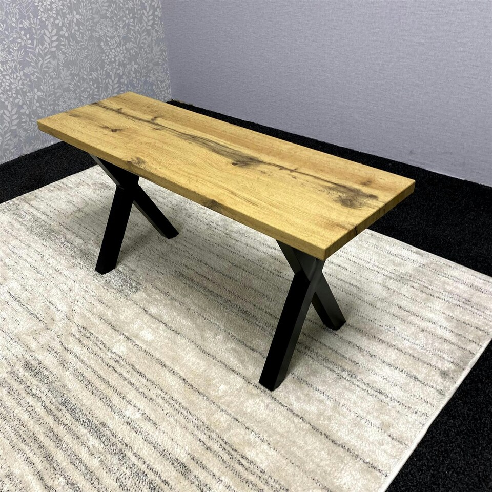 image 1 of Wooden Brown Bench With Metal Legs for Dining, Work, or Study Brown