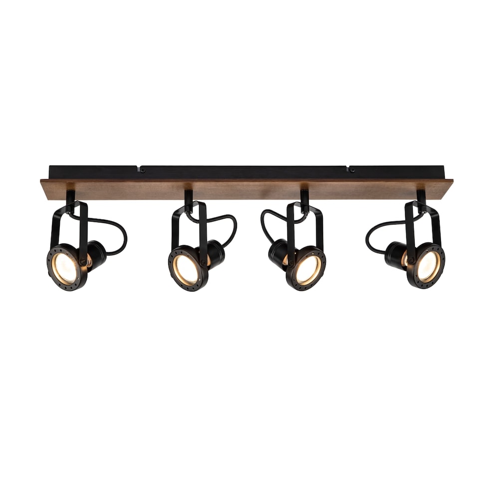 image 1 of COSYLYTE Riverton 4 Light Matt Black Spotlight with Walnut Wooden Backplate | Black | Walnut wood | 1