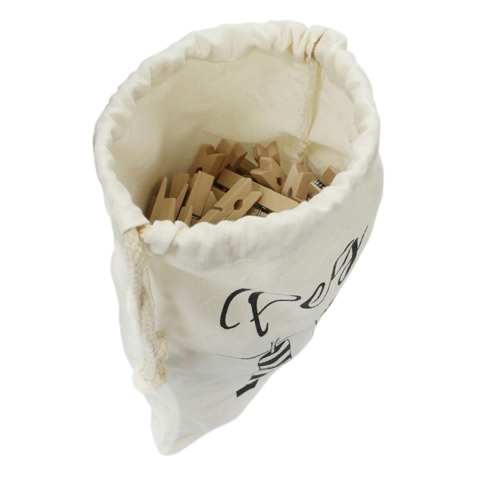 image 1 of JVL Peg It Bag with Wooden Pegs, Pack of 100
