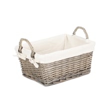 Antique Wash Wicker Handled Lined Storage Basket White | White | L