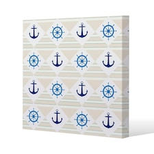 Nautical Elements on Striped Background (Canvas Print) 90 x 90 x 4cm