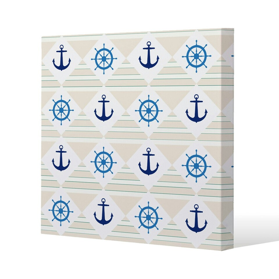 image 1 of Nautical Elements on Striped Background (Canvas Print) 90 x 90 x 4cm