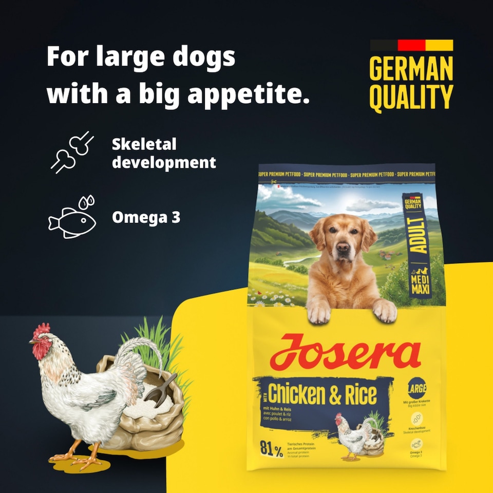 image 1 of Josera Medi/Maxi Adult Chicken & Rice complete dry dog food | Medium & large breeds | Lots of meat | Salmon Omega 3 | Joint care | Gluten-free |  12.5kg