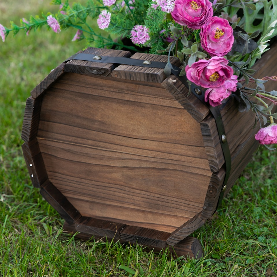 image 1 of Outsunny 2PCs Wooden Flower Plant Pot Outdoor Plant Box with Solid Wood | Brown | Brown