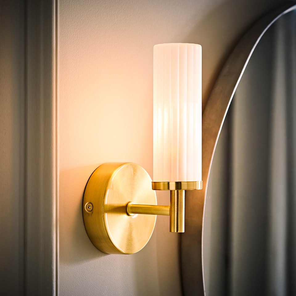 image 1 of ValueLights Canya Pair Gold IP44 Frosted Glass Wall Lights | Gold