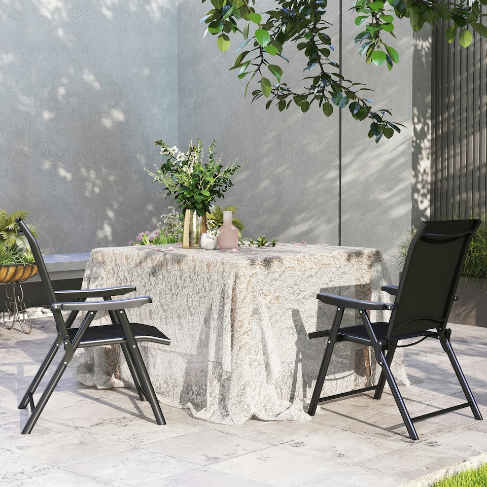 image 1 of Outsunny Folding Garden Dining Chairs Set of 2/4 with Mesh Seat Black | 2 pcs